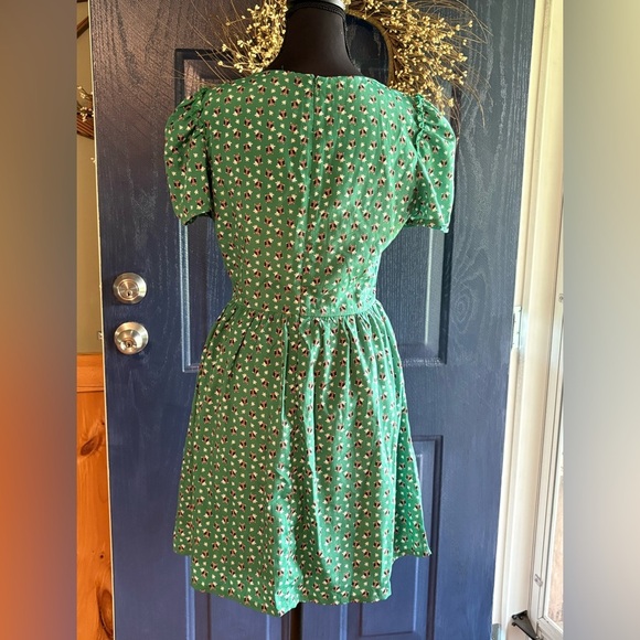 Alice Moon Green Puff Sleeve A-Line Mini Dress Owl Print size Small. - Picture 5 of 12
